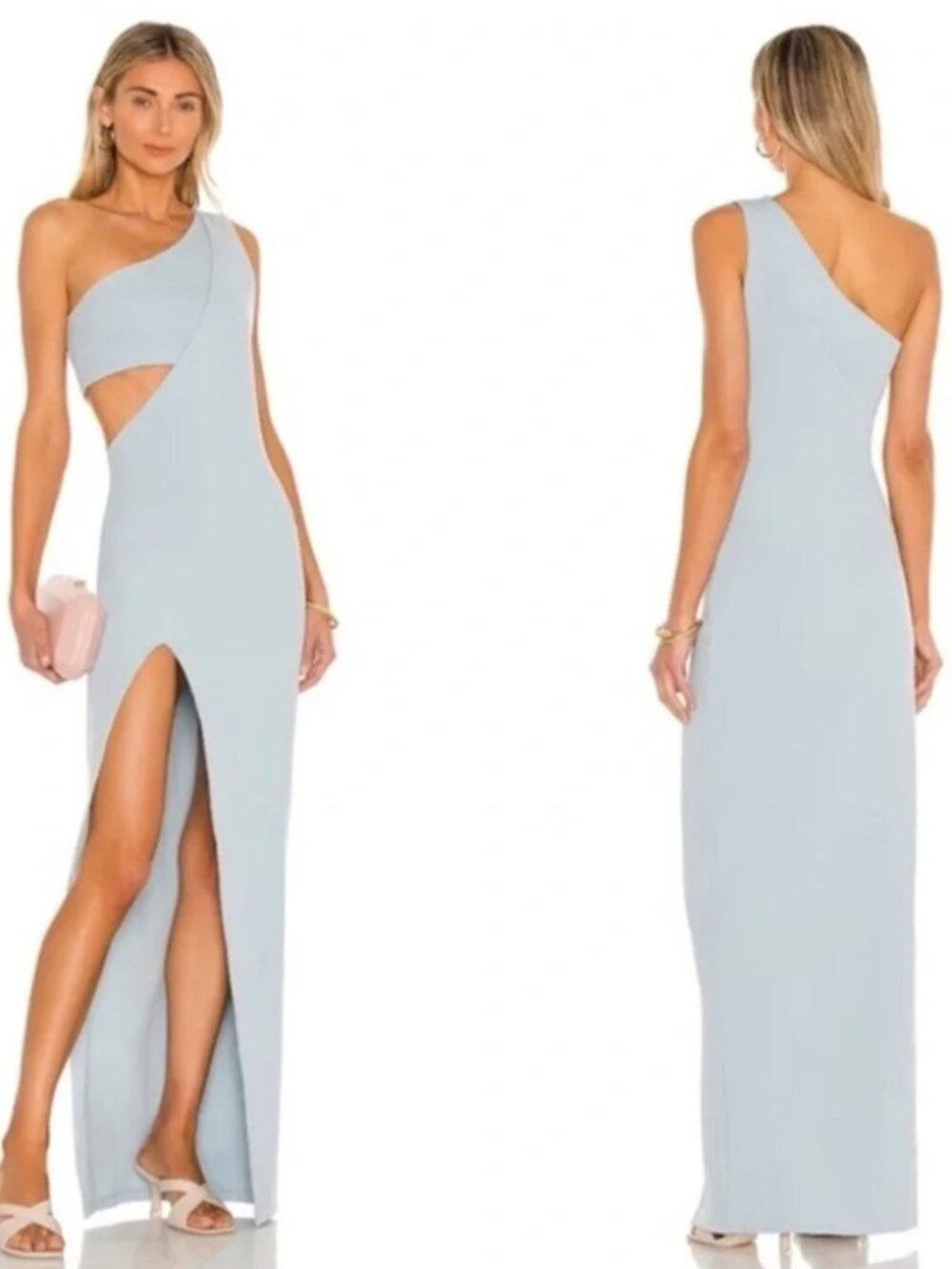Atoir X REVOLVE Time Stands Still One shoulder Powder Blue Maxi Dress sz 8
